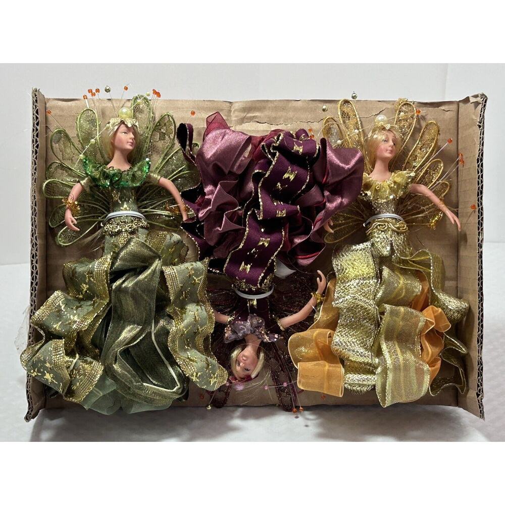 QVC Set of 3 8" Ribbon Angel Ornaments with Bead‎ Detail